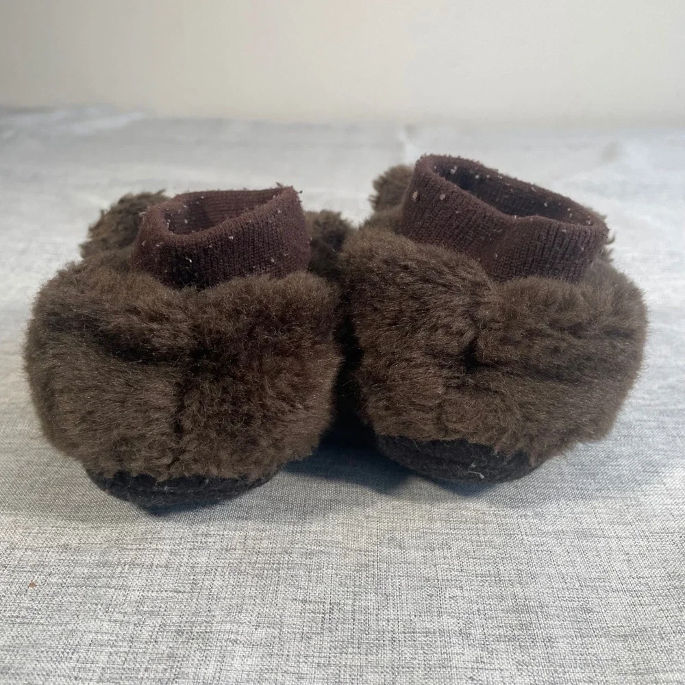 LL Bean Toddler Bear Slippers Size 7-8 Brown Fuzzy Warm Cozy